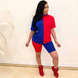 Women Plus Size Co-Ords Color Matching Sports Short Sleeve Shorts Suit