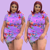 Women Plus Size Mini Dresses Printed Pleated Skinny Sheath Sexy Dress