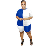 Women Plus Size Co-Ords Color Matching Sports Short Sleeve Shorts Suit