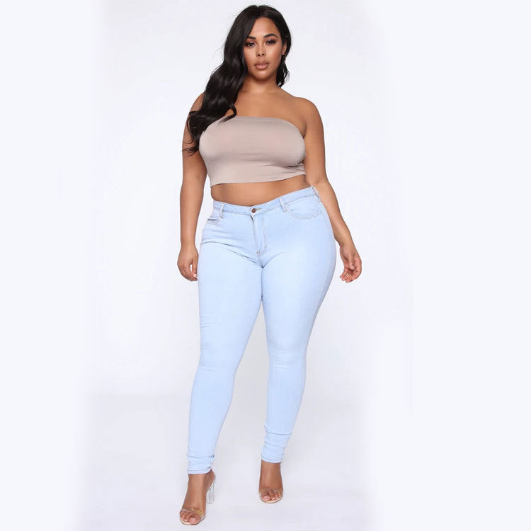 Women Plus Size Jeans Fashion High Elastic Denim Skinny Pants Women