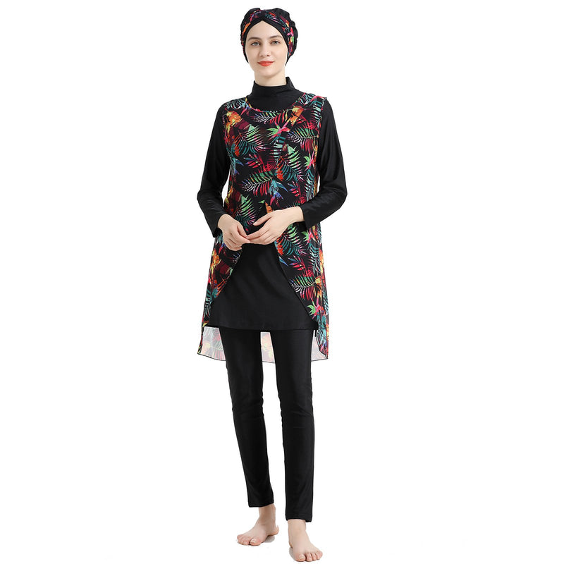 Burkini Muslim Swimwear Conservative Printed Sunscreen Detachable Four-Piece Swimsuit