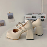 Nude Block Heel Sandals Vintage Mary Jane Shoes