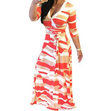 Black and White Dress V-neck Printed Large Swing Dress Long Skirt