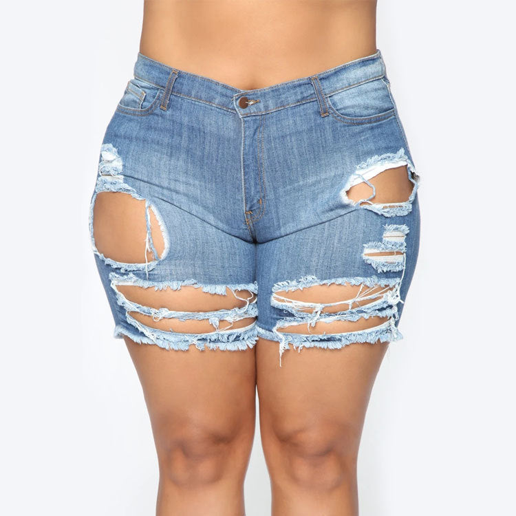 Women Plus Size Jeans Slim Ripped Denim Shorts for Women