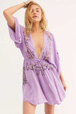 Women Dresses Bohemian Embroidered Floral V-neck Light Elegant Sexy Dress