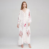 Womne Dresses Flower Embroidered V-neck Dress