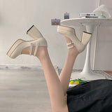 Nude Pumps Block Heel Vintage Mary Jane Shoes