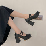 Nude Pumps Block Heel Vintage Mary Jane Shoes