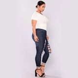 Women Plus Size Jeans Fashion Ripped  Denim Skinny Pants