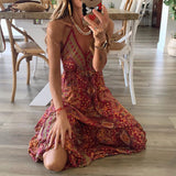Women Bohemian Dress Sexy Sling Dress Holiday Floral Print Dress