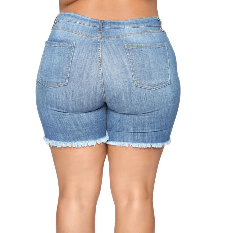 Women Plus Size Jeans Slim Ripped Denim Shorts for Women