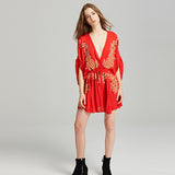 Women Dresses Bohemian Cotton and Linen Embroidered V-neck Embroidered Dress