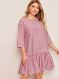 Women plus Size Dresses Summer Loose Patchwork Stripes Dress