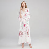 Womne Dresses Flower Embroidered V-neck Dress