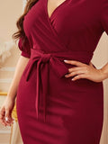 Women Plus Size Dressesv Collar Waist Dress