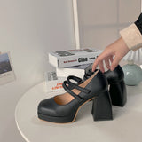 Nude Pumps Block Heel Vintage Mary Jane Shoes