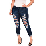 Women Plus Size Jeans Fashion Ripped  Denim Skinny Pants