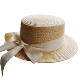 Straw Hat Raffia Straw Hat Flat Top Bow Sunhat