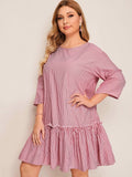 Women plus Size Dresses Summer Loose Patchwork Stripes Dress