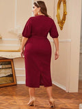 Women Plus Size Dressesv Collar Waist Dress