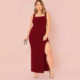 Women Plus Size Dresses Split Sexy Slim Fit Hip Spaghetti Straps Dress