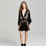 Women Dresses Bohemian Cotton and Linen Embroidered V-neck Embroidered Dress