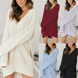 Sweater Dress Outfit With Tights 2 Piece Set Sweater Women's Loose V-neck Mid-Dress Knitwear