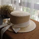 Straw Hat Raffia Straw Hat Flat Top Bow Sunhat