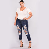 Women Plus Size Jeans Fashion Ripped  Denim Skinny Pants
