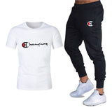 Athletic Tracksuit Sweat Suits for Men Spring Autumn Casual Short Sleeve T-shirt Cotton Short Sleeve Sports Trousers