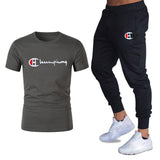 Athletic Tracksuit Sweat Suits for Men Spring Autumn Casual Short Sleeve T-shirt Cotton Short Sleeve Sports Trousers
