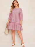 Women plus Size Dresses Summer Loose Patchwork Stripes Dress