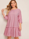 Women plus Size Dresses Summer Loose Patchwork Stripes Dress