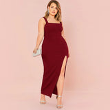 Women Plus Size Dresses Split Sexy Slim Fit Hip Spaghetti Straps Dress