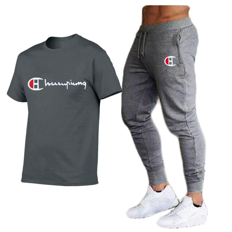 Athletic Tracksuit Sweat Suits for Men Spring Autumn Casual Short Sleeve T-shirt Cotton Short Sleeve Sports Trousers