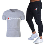Athletic Tracksuit Sweat Suits for Men Spring Autumn Casual Short Sleeve T-shirt Cotton Short Sleeve Sports Trousers