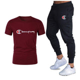 Athletic Tracksuit Sweat Suits for Men Spring Autumn Casual Short Sleeve T-shirt Cotton Short Sleeve Sports Trousers