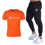 Athletic Tracksuit Sweat Suits for Men Spring Autumn Casual Short Sleeve T-shirt Cotton Short Sleeve Sports Trousers