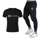 Athletic Tracksuit Sweat Suits for Men Spring Autumn Casual Short Sleeve T-shirt Cotton Short Sleeve Sports Trousers