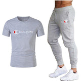 Athletic Tracksuit Sweat Suits for Men Spring Autumn Casual Short Sleeve T-shirt Cotton Short Sleeve Sports Trousers