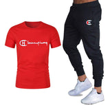 Athletic Tracksuit Sweat Suits for Men Spring Autumn Casual Short Sleeve T-shirt Cotton Short Sleeve Sports Trousers