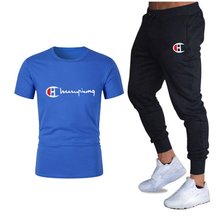 Athletic Tracksuit Sweat Suits for Men Spring Autumn Casual Short Sleeve T-shirt Cotton Short Sleeve Sports Trousers