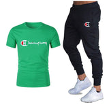Athletic Tracksuit Sweat Suits for Men Spring Autumn Casual Short Sleeve T-shirt Cotton Short Sleeve Sports Trousers