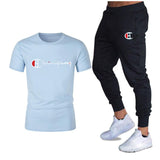 Athletic Tracksuit Sweat Suits for Men Spring Autumn Casual Short Sleeve T-shirt Cotton Short Sleeve Sports Trousers