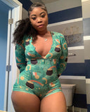 Women Plus Size One-Piece Clothes Printed Sexy Homewear One-Piece Pajamas