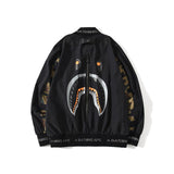 Shark Print Jacket Shark Head Contrast Color Camouflage Flight Jacket Men's Casual Coat