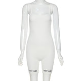 Women's Spring Clothing Sling Embroidered Sports High Waist Short Jumpsuit