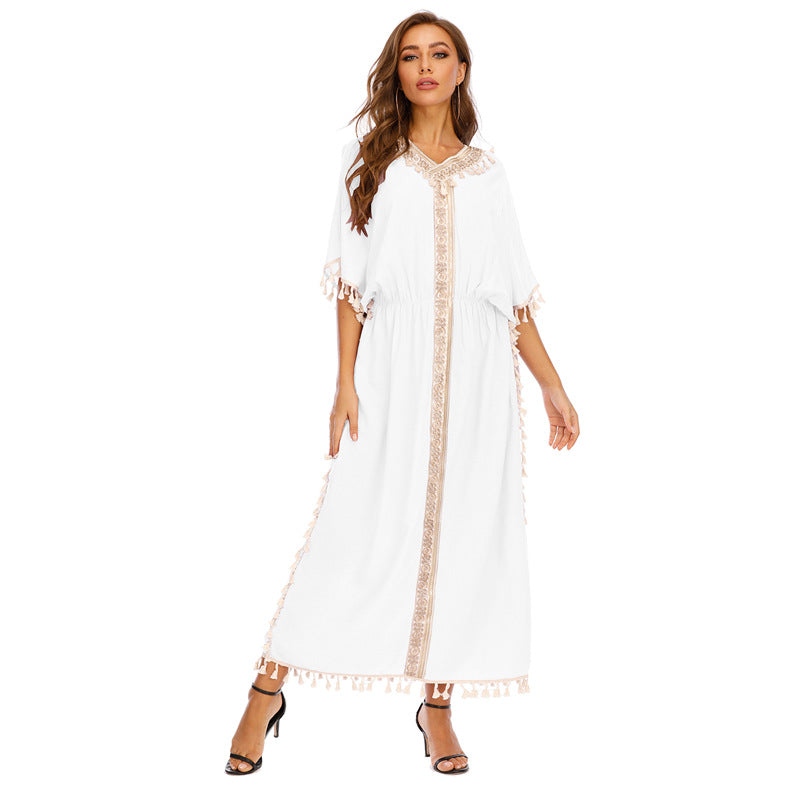 Women Plus Size Dresses Embroidered Tassel Loose Dress