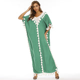 Women Plus Size Dresses Tassel V-neck Dress