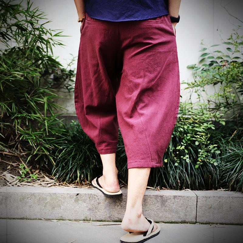 Linen Pants Straight Leg Pants Drawstring Lightweight Elastic Beach Pants Men's Loose plus Size Wide Legs Linen Pants Casual Pants
